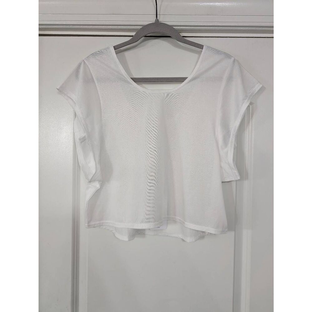 Varley Landon Crop Tissue Jersey Shirt women's medium white NWTs flutter sleeve - Picture 3 of 11